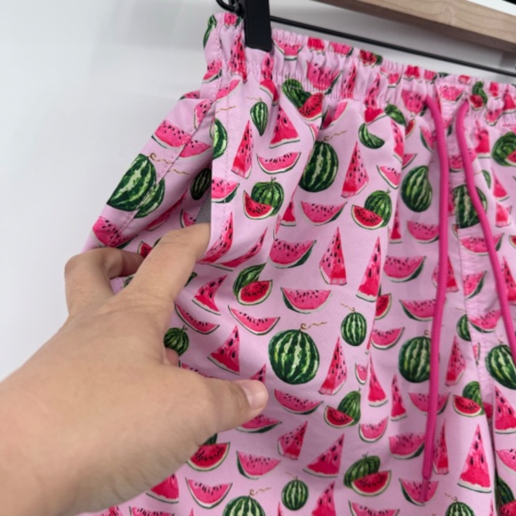 Happy Hour Swim Trunks Men Small Pink Watermelon Mesh Lined Shorts Elastic Waist - Picture 2 of 10